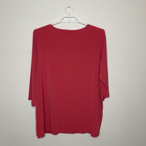 SUSAN GRAVER Red Liquid Knit 3/4 Sleeve Blouse Basics Layering Holiday 3X - Picture 4 of 8